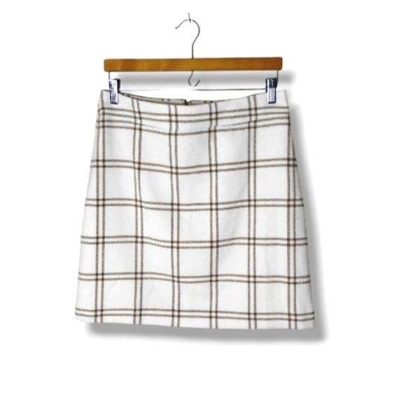 J.Crew Plaid Wool Blend Windowpane Mini Skirt 8 Neutral Preppy Academia Fall - Picture 3 of 9